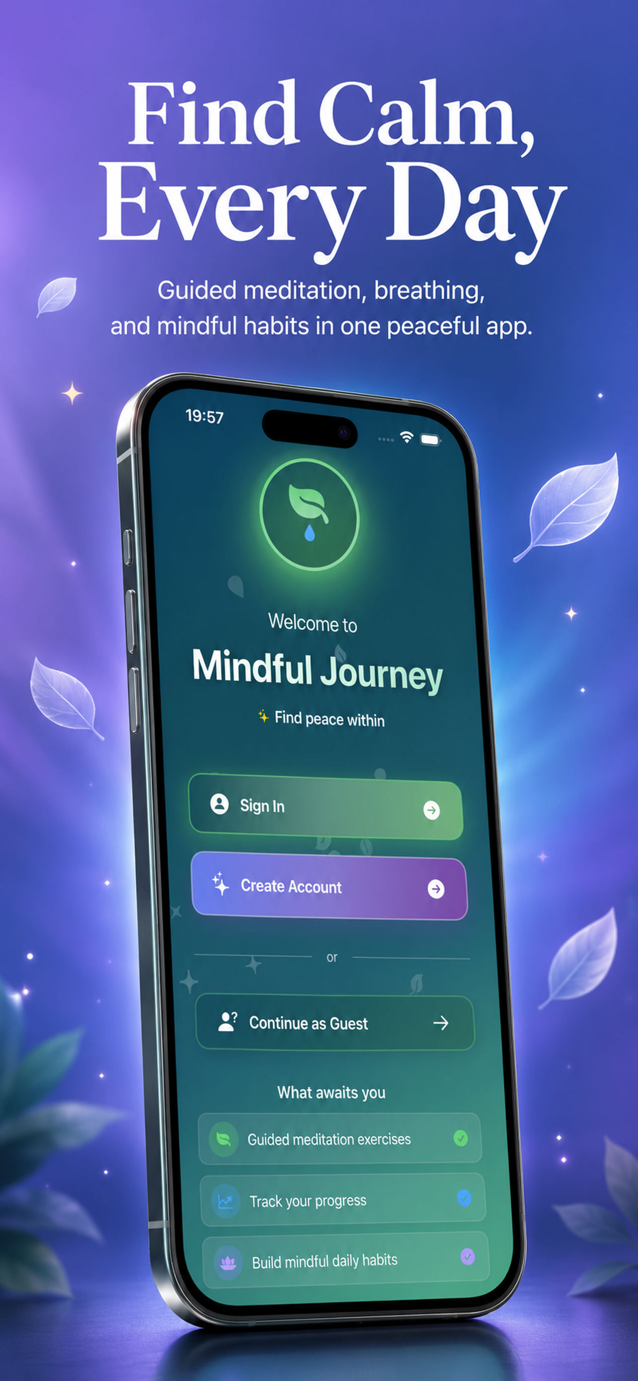 MindPeace welcome screen