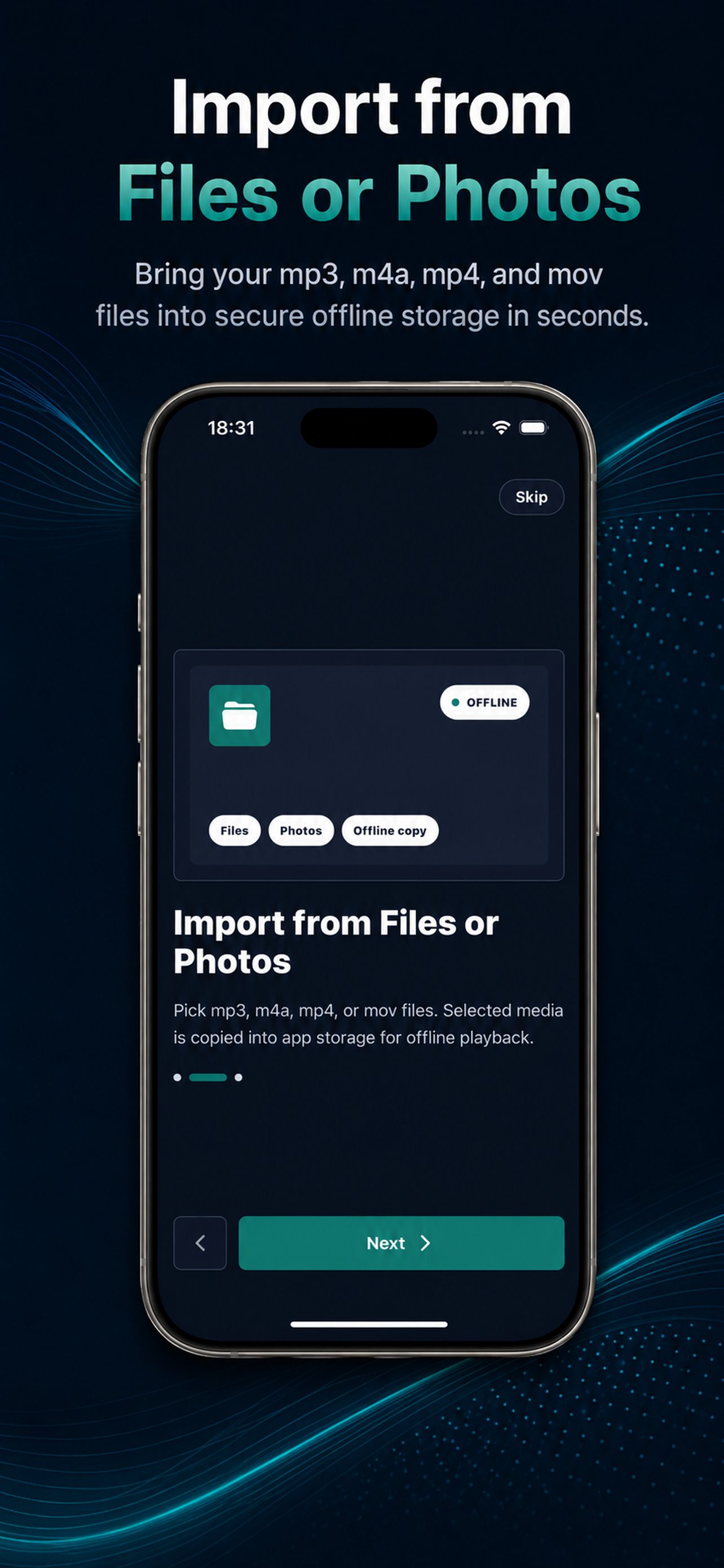Offline Video and Audio Player import options