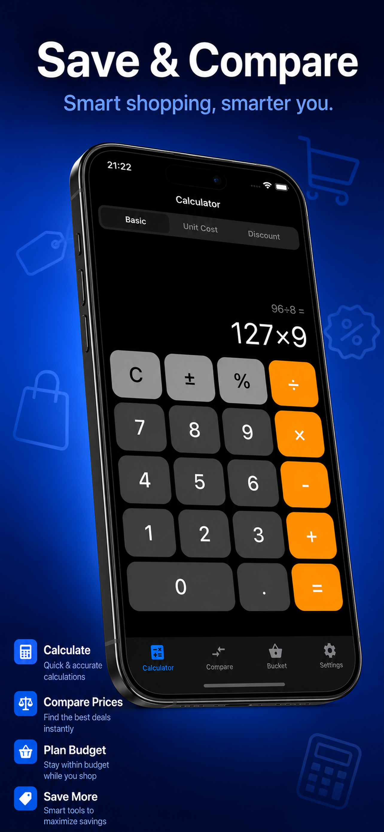 Shopping Price Calculator comparison screen